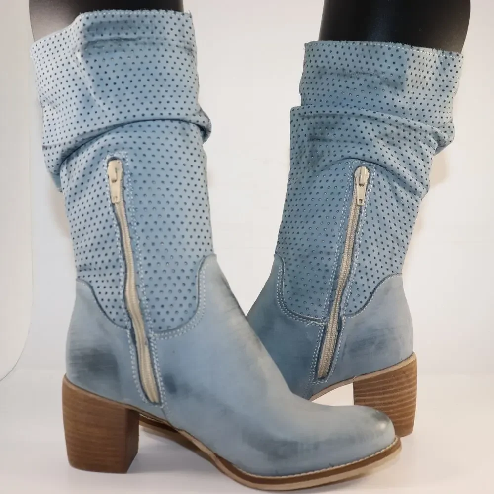 niu-LU Perforated Leather Mid-Calf Boots – Made in Italy‎ – EU 37